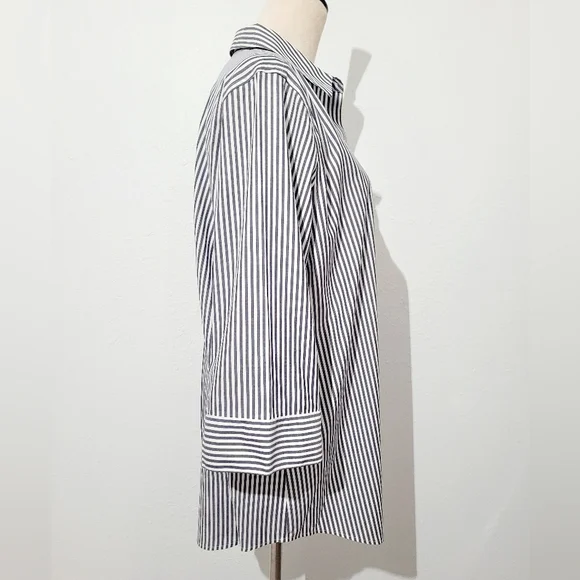 Chico’s No Iron Button Front Shirt Size 12/14 Blue/gray White Stripe 3/4 Sleeve - Picture 4 of 10